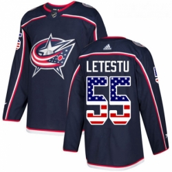 Youth Adidas Columbus Blue Jackets 55 Mark Letestu Authentic Navy Blue USA Flag Fashion NHL Jersey 