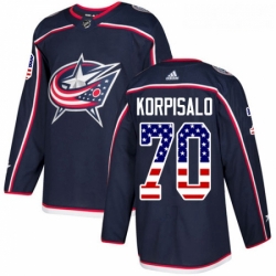 Youth Adidas Columbus Blue Jackets 70 Joonas Korpisalo Authentic Navy Blue USA Flag Fashion NHL Jersey 