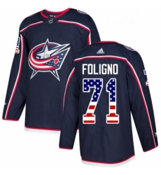 Youth Adidas Columbus Blue Jackets 71 Nick Foligno Authentic Navy Blue USA Flag Fashion NHL Jersey 