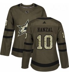 Womens Adidas Dallas Stars 10 Martin Hanzal Authentic Green Salute to Service NHL Jersey 