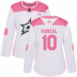 Womens Adidas Dallas Stars 10 Martin Hanzal Authentic WhitePink Fashion NHL Jersey 