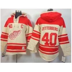 Detroit Red Wings #40 Henrik Zetterberg Cream Stitched NHL Sawyer Hooded Sweatshirt