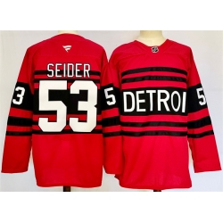 Men Detroit Red Wings 53 Moritz Seider Red 2024 25 Reverse Retro Stitched Jersey