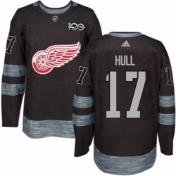 Mens Adidas Detroit Red Wings 17 Brett Hull Premier Black 1917 2017 100th Anniversary NHL Jersey 