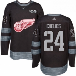 Mens Adidas Detroit Red Wings 24 Chris Chelios Authentic Black 1917 2017 100th Anniversary NHL Jersey 