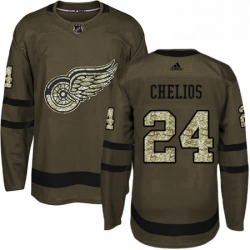 Mens Adidas Detroit Red Wings 24 Chris Chelios Premier Green Salute to Service NHL Jersey 