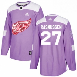 Mens Adidas Detroit Red Wings 27 Michael Rasmussen Authentic Purple Fights Cancer Practice NHL Jersey 