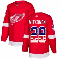 Mens Adidas Detroit Red Wings 28 Luke Witkowski Authentic Red USA Flag Fashion NHL Jersey 