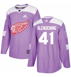 Mens Adidas Detroit Red Wings 41 Luke Glendening Authentic Purple Fights Cancer Practice NHL Jersey 