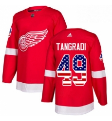 Mens Adidas Detroit Red Wings 49 Eric Tangradi Authentic Red USA Flag Fashion NHL Jersey 