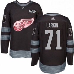 Mens Adidas Detroit Red Wings 71 Dylan Larkin Authentic Black 1917 2017 100th Anniversary NHL Jersey 