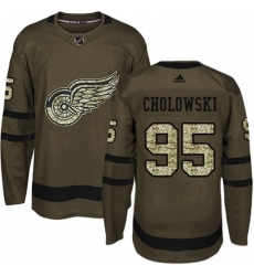 Mens Adidas Detroit Red Wings 95 Dennis Cholowski Premier Green Salute to Service NHL Jersey 