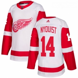 Womens Adidas Detroit Red Wings 14 Gustav Nyquist Authentic White Away NHL Jersey 