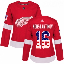 Womens Adidas Detroit Red Wings 16 Vladimir Konstantinov Authentic Red USA Flag Fashion NHL Jersey 