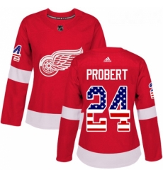 Womens Adidas Detroit Red Wings 24 Bob Probert Authentic Red USA Flag Fashion NHL Jersey 