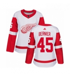 Womens Adidas Detroit Red Wings 45 Jonathan Bernier Authentic White Away NHL Jersey 