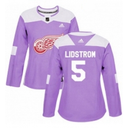 Womens Adidas Detroit Red Wings 5 Nicklas Lidstrom Authentic Purple Fights Cancer Practice NHL Jersey 