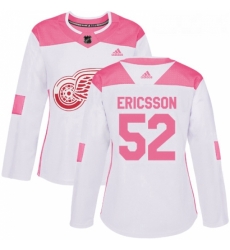 Womens Adidas Detroit Red Wings 52 Jonathan Ericsson Authentic WhitePink Fashion NHL Jersey 