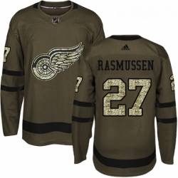 Youth Adidas Detroit Red Wings 27 Michael Rasmussen Authentic Green Salute to Service NHL Jersey 