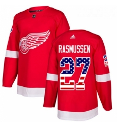 Youth Adidas Detroit Red Wings 27 Michael Rasmussen Authentic Red USA Flag Fashion NHL Jersey 