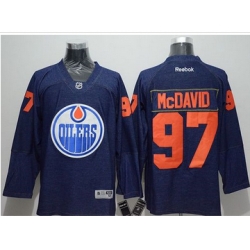 Edmonton Oilers #97 Connor McDavid Navy Blue Denim Stitched NHL Jersey