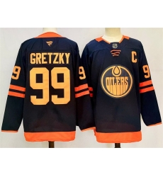 Men Edmonton Oilers 99 Wayne Gretzky Navy 2024 25 C Patch Stitched Jersey