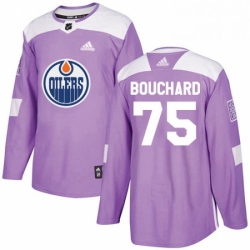 Mens Adidas Edmonton Oilers 75 Evan Bouchard Authentic Purple Fights Cancer Practice NHL Jersey 