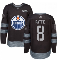 Mens Adidas Edmonton Oilers 8 Ty Rattie Authentic Black 1917 2017 100th Anniversary NHL Jersey 