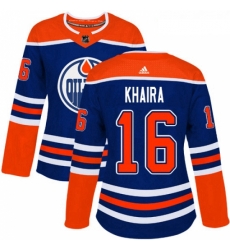 Womens Adidas Edmonton Oilers 16 Jujhar Khaira Authentic Royal Blue Alternate NHL Jersey 