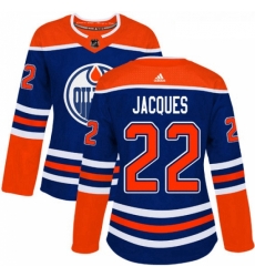 Womens Adidas Edmonton Oilers 22 Jean Francois Jacques Authentic Royal Blue Alternate NHL Jersey 