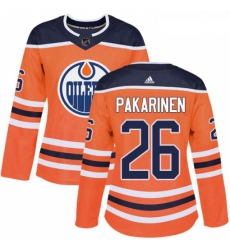 Womens Adidas Edmonton Oilers 26 Iiro Pakarinen Authentic Orange Home NHL Jersey 