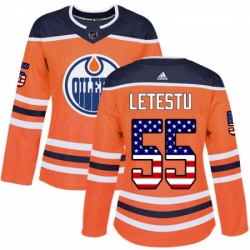 Womens Adidas Edmonton Oilers 55 Mark Letestu Authentic Orange USA Flag Fashion NHL Jersey 