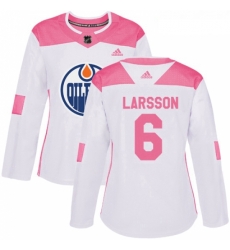 Womens Adidas Edmonton Oilers 6 Adam Larsson Authentic WhitePink Fashion NHL Jersey 