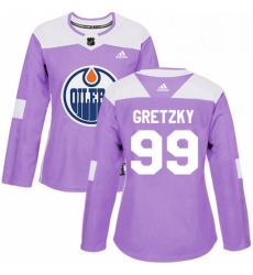 Womens Adidas Edmonton Oilers 99 Wayne Gretzky Authentic Purple Fights Cancer Practice NHL Jersey 