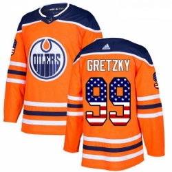 Youth Adidas Edmonton Oilers 99 Wayne Gretzky Authentic Orange USA Flag Fashion NHL Jersey 