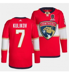 Men Florida Panthers 7 Dmitry Kulikov Red Home 2024 Stanley Cup Champions Stitched Jersey