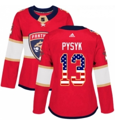 Womens Adidas Florida Panthers 13 Mark Pysyk Authentic Red USA Flag Fashion NHL Jersey 