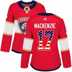 Womens Adidas Florida Panthers 17 Derek MacKenzie Authentic Red USA Flag Fashion NHL Jersey 