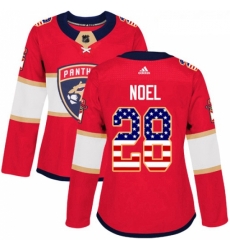 Womens Adidas Florida Panthers 28 Serron Noel Authentic Red USA Flag Fashion NHL Jersey 