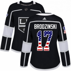 Womens Adidas Los Angeles Kings 17 Jonny Brodzinski Authentic Black USA Flag Fashion NHL Jersey 