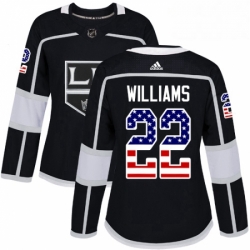 Womens Adidas Los Angeles Kings 22 Tiger Williams Authentic Black USA Flag Fashion NHL Jersey 