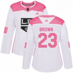 Womens Adidas Los Angeles Kings 23 Dustin Brown Authentic WhitePink Fashion NHL Jersey 