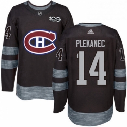 Mens Adidas Montreal Canadiens 14 Tomas Plekanec Authentic Black 1917 2017 100th Anniversary NHL Jersey 