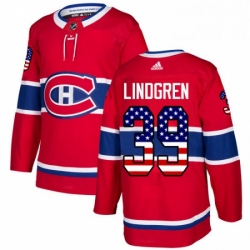 Mens Adidas Montreal Canadiens 39 Charlie Lindgren Authentic Red USA Flag Fashion NHL Jersey 