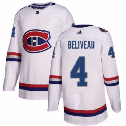 Mens Adidas Montreal Canadiens 4 Jean Beliveau Authentic White 2017 100 Classic NHL Jersey 