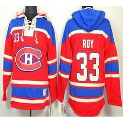 Montreal Canadiens 33 Patrick Roy Red Lace-Up NHL Jersey Hoodies