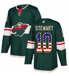 Mens Adidas Minnesota Wild 10 Chris Stewart Authentic Green USA Flag Fashion NHL Jersey 