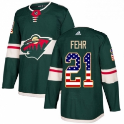 Mens Adidas Minnesota Wild 21 Eric Fehr Authentic Green USA Flag Fashion NHL Jersey 