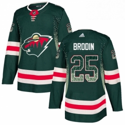 Mens Adidas Minnesota Wild 25 Jonas Brodin Authentic Green Drift Fashion NHL Jersey 