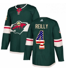 Mens Adidas Minnesota Wild 4 Mike Reilly Authentic Green USA Flag Fashion NHL Jersey 